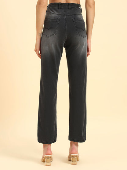 Women's Black Solid Regular Fit Casual Jeans