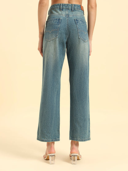 Women's Blue Solid Regular Fit Casual Jeans