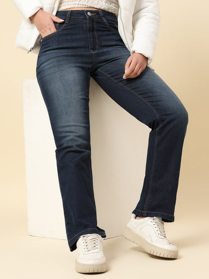 Denim Jeans for Women | Breathable & Soft with Color Fastness Straight Fit Cotton Blend Fabric Solid Pattern Button Closure