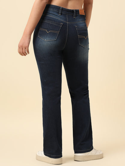 Denim Jeans for Women | Breathable & Soft with Color Fastness Straight Fit Cotton Blend Fabric Solid Pattern Button Closure