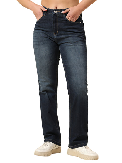 Denim Jeans for Women | Breathable & Soft with Color Fastness Straight Fit Cotton Blend Fabric Solid Pattern Button Closure
