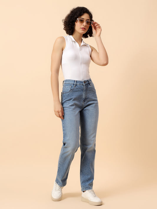 Denim Jeans for Women | Breathable & Soft with Color Fastness Slim Fit Cotton Fabric Solid Pattern Button Closure