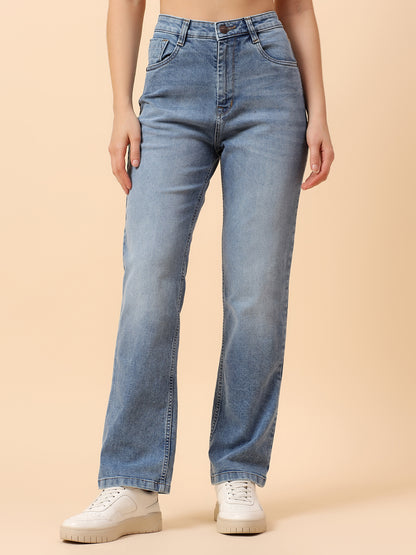 Denim Jeans for Women | Breathable & Soft with Color Fastness Slim Fit Cotton Fabric Solid Pattern Button Closure