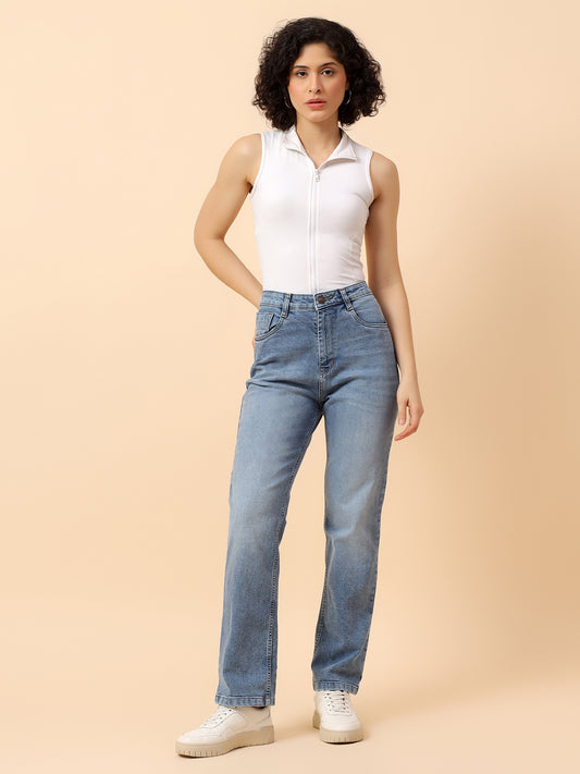 Denim Jeans for Women | Breathable & Soft with Color Fastness Slim Fit Cotton Fabric Solid Pattern Button Closure