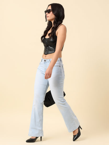 Denim Jeans for Women | Breathable & Soft with Color Fastness Boot Cut Cotton Blend Fabric Solid Pattern Button Closure