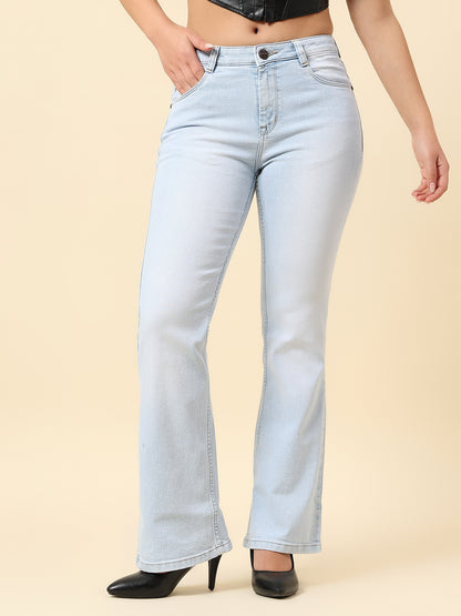 Denim Jeans for Women | Breathable & Soft with Color Fastness Boot Cut Cotton Blend Fabric Solid Pattern Button Closure