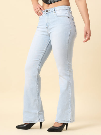 Denim Jeans for Women | Breathable & Soft with Color Fastness Boot Cut Cotton Blend Fabric Solid Pattern Button Closure