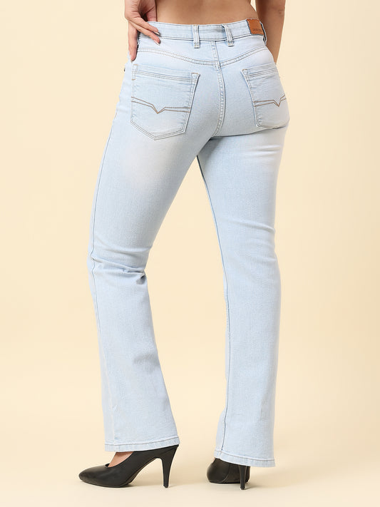 Denim Jeans for Women | Breathable & Soft with Color Fastness Boot Cut Cotton Blend Fabric Solid Pattern Button Closure