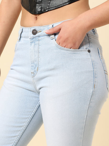 Denim Jeans for Women | Breathable & Soft with Color Fastness Boot Cut Cotton Blend Fabric Solid Pattern Button Closure