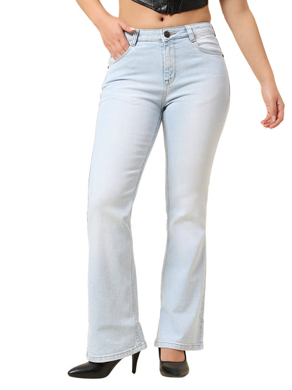Denim Jeans for Women | Breathable & Soft with Color Fastness Boot Cut Cotton Blend Fabric Solid Pattern Button Closure
