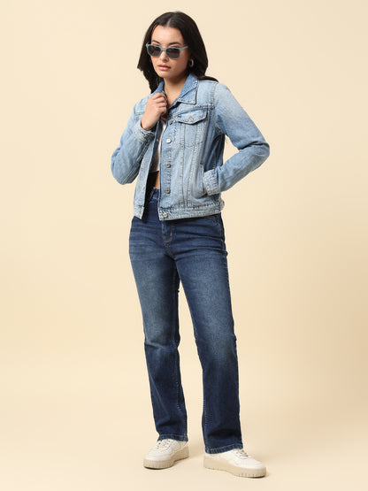 Denim Jeans for Women | Breathable & Soft with Color Fastness Straight Fit Cotton Blend Fabric Solid Pattern Button Closure