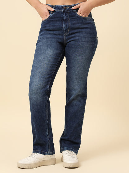 Denim Jeans for Women | Breathable & Soft with Color Fastness Straight Fit Cotton Blend Fabric Solid Pattern Button Closure