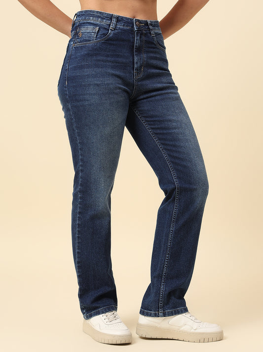 Denim Jeans for Women | Breathable & Soft with Color Fastness Straight Fit Cotton Blend Fabric Solid Pattern Button Closure