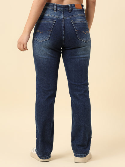 Denim Jeans for Women | Breathable & Soft with Color Fastness Straight Fit Cotton Blend Fabric Solid Pattern Button Closure
