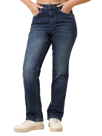 Denim Jeans for Women | Breathable & Soft with Color Fastness Straight Fit Cotton Blend Fabric Solid Pattern Button Closure