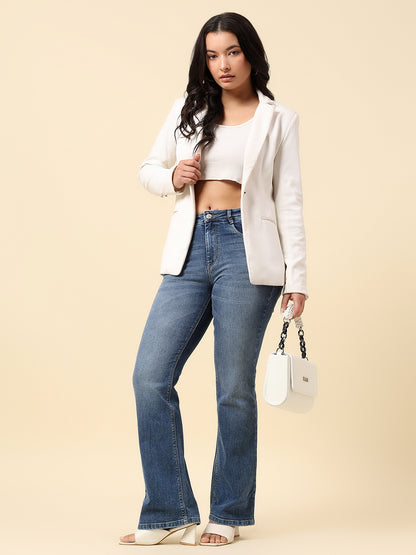 Denim Jeans for Women | Breathable & Soft with Color Fastness Boot Cut Cotton Blend Fabric Solid Pattern Button Closure