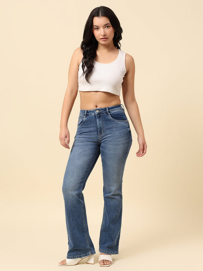 Denim Jeans for Women | Breathable & Soft with Color Fastness Boot Cut Cotton Blend Fabric Solid Pattern Button Closure