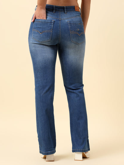 Denim Jeans for Women | Breathable & Soft with Color Fastness Boot Cut Cotton Blend Fabric Solid Pattern Button Closure