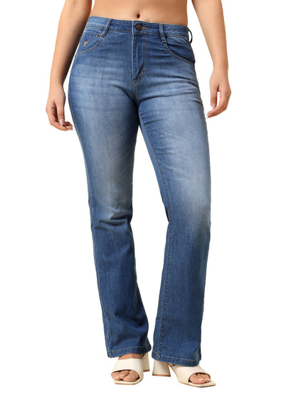 Denim Jeans for Women | Breathable & Soft with Color Fastness Boot Cut Cotton Blend Fabric Solid Pattern Button Closure