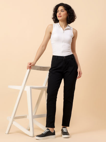 Denim Jeans for Women | Breathable & Soft with Color Fastness Slim Fit Cotton Fabric Solid Pattern Button Closure