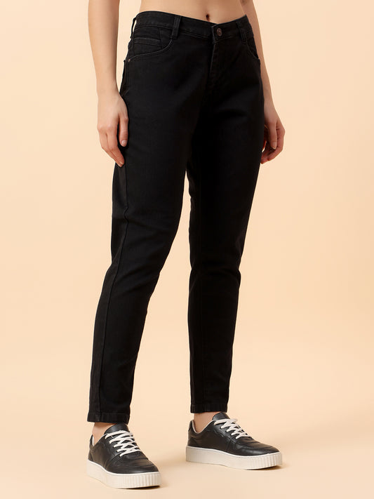 Denim Jeans for Women | Breathable & Soft with Color Fastness Slim Fit Cotton Fabric Solid Pattern Button Closure