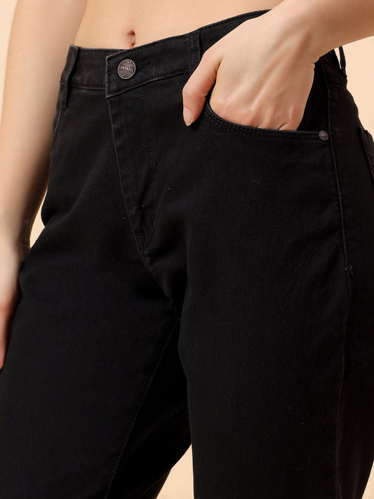 Denim Jeans for Women | Breathable & Soft with Color Fastness Slim Fit Cotton Fabric Solid Pattern Button Closure