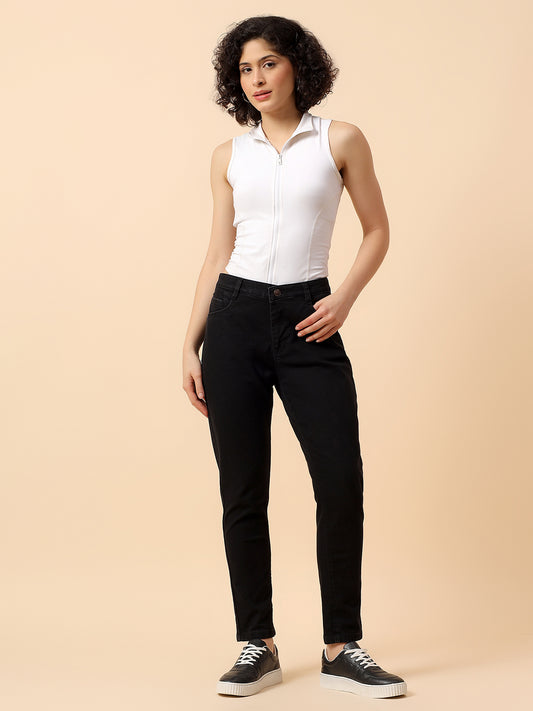 Denim Jeans for Women | Breathable & Soft with Color Fastness Slim Fit Cotton Fabric Solid Pattern Button Closure