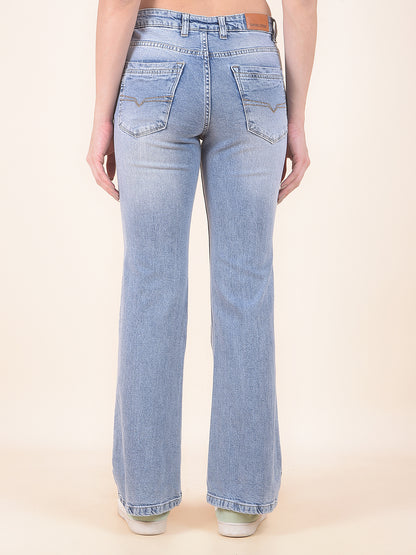 Denim Jeans for Women | Breathable & Soft with Color Fastness Boot Cut Cotton Blend Fabric Solid Pattern Button Closure
