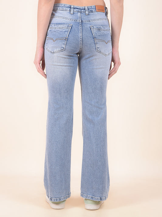 Denim Jeans for Women | Breathable & Soft with Color Fastness Boot Cut Cotton Blend Fabric Solid Pattern Button Closure
