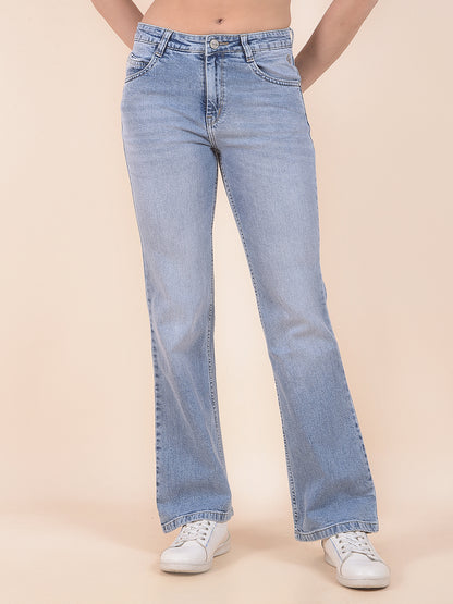 Denim Jeans for Women | Breathable & Soft with Color Fastness Boot Cut Cotton Blend Fabric Solid Pattern Button Closure