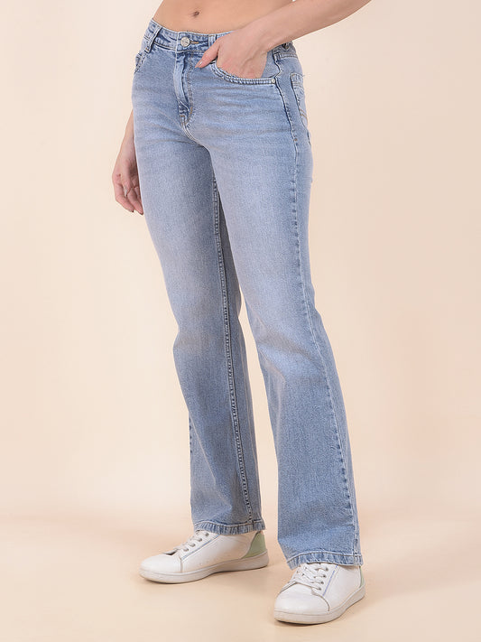 Denim Jeans for Women | Breathable & Soft with Color Fastness Boot Cut Cotton Blend Fabric Solid Pattern Button Closure