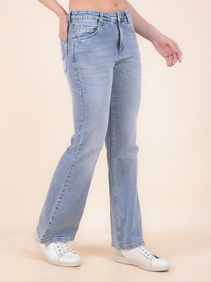 Denim Jeans for Women | Breathable & Soft with Color Fastness Boot Cut Cotton Blend Fabric Solid Pattern Button Closure