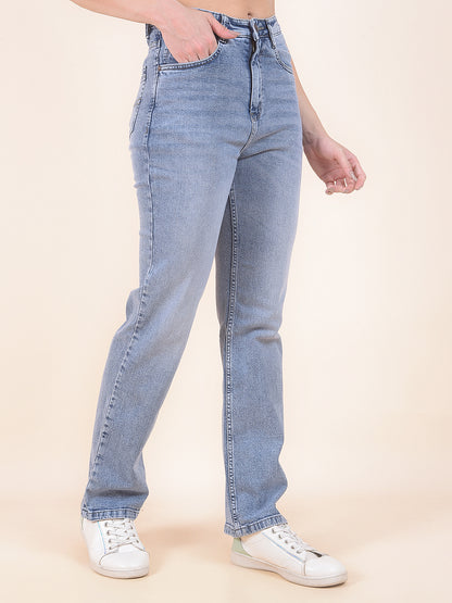 Denim Jeans for Women | Breathable & Soft with Color Fastness Straight Cut Cotton Blend Fabric Solid Pattern Button Closure