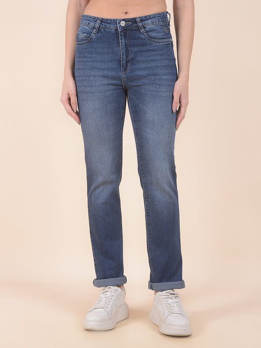 Denim Jeans for Women | Breathable & Soft with Color Fastness Slim Fit Cotton Blend Fabric Solid Pattern Button Closure