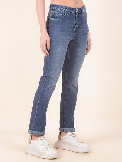 Denim Jeans for Women | Breathable & Soft with Color Fastness Slim Fit Cotton Blend Fabric Solid Pattern Button Closure