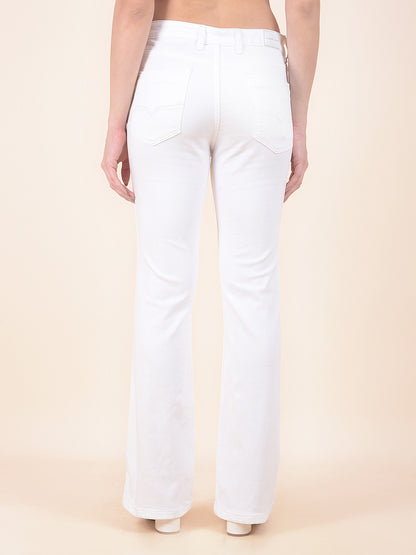 Denim Jeans for Women | Breathable & Soft with Color Fastness Boot Cut Cotton Blend Fabric Solid Pattern Button Closure