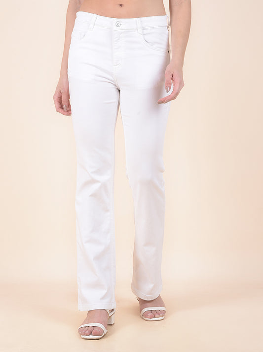 Denim Jeans for Women | Breathable & Soft with Color Fastness Boot Cut Cotton Blend Fabric Solid Pattern Button Closure