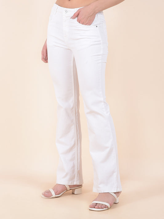 Denim Jeans for Women | Breathable & Soft with Color Fastness Boot Cut Cotton Blend Fabric Solid Pattern Button Closure