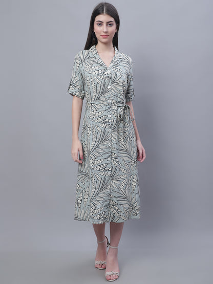 Cantabil Women Green Printed Dress (7136099172491)