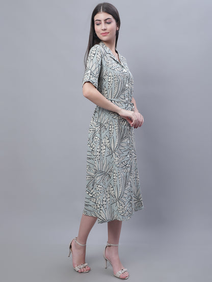 Cantabil Women Green Printed Dress (7136099172491)