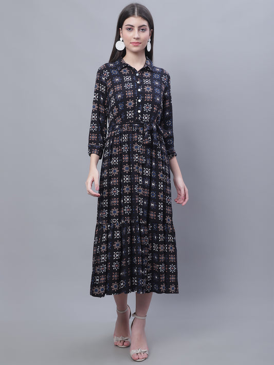 Cantabil Women Black Printed Dress (7136101531787)