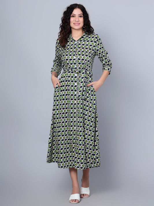 Cantabil Women Multi Colored Printed 3/4th Sleeves Dress (7153646731403)