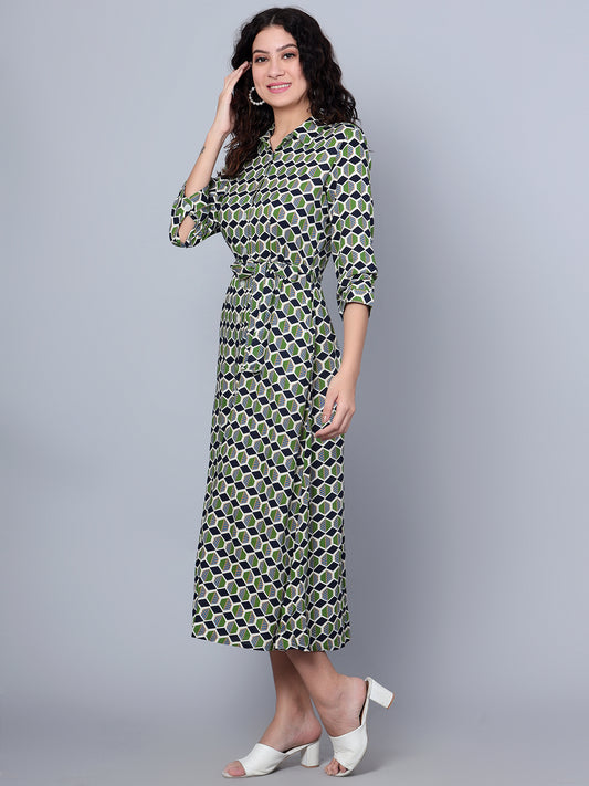 Cantabil Women Multi Colored Printed 3/4th Sleeves Dress (7153646731403)