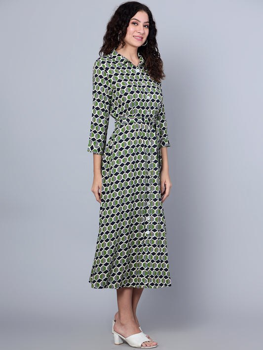 Cantabil Women Multi Colored Printed 3/4th Sleeves Dress (7153646731403)