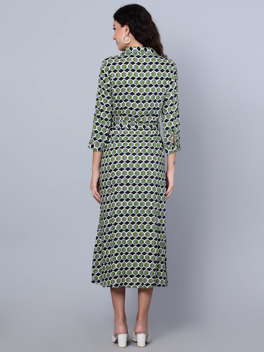 Cantabil Women Multi Colored Printed 3/4th Sleeves Dress (7153646731403)