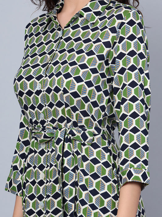 Cantabil Women Multi Colored Printed 3/4th Sleeves Dress (7153646731403)