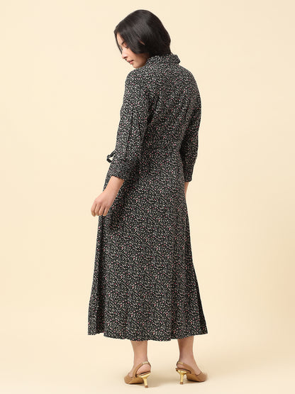Dress for Women | Breathable & Soft with Color Fastness Regular Fit Spread Collar Viscose Rayon Fabric Printed Pattern