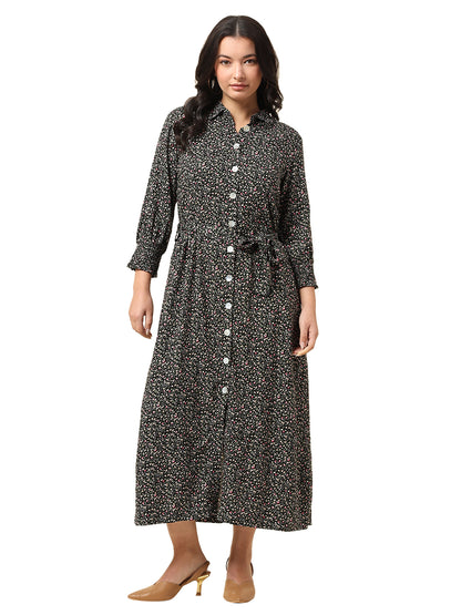 Dress for Women | Breathable & Soft with Color Fastness Regular Fit Spread Collar Viscose Rayon Fabric Printed Pattern