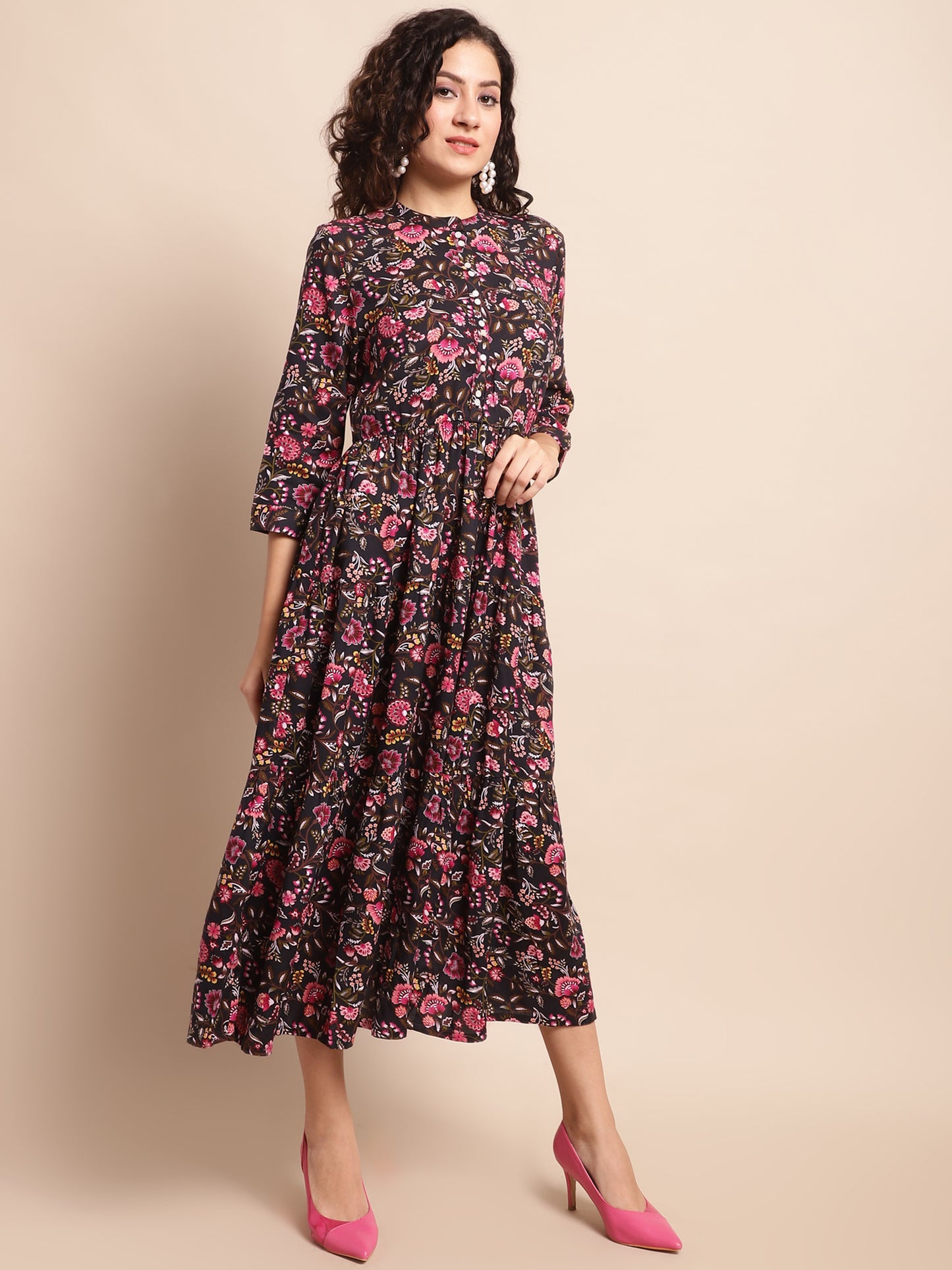 Cantabil Women Black Printed Dress (7137911111819)