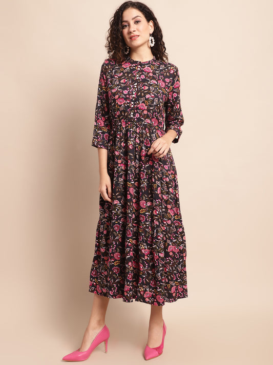 Cantabil Women Black Printed Dress (7137911111819)
